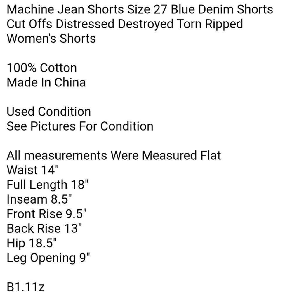 Machine Jean Shorts Size 27 Blue Denim Shorts Cut Offs Distressed Destro… - Picture 6 of 6